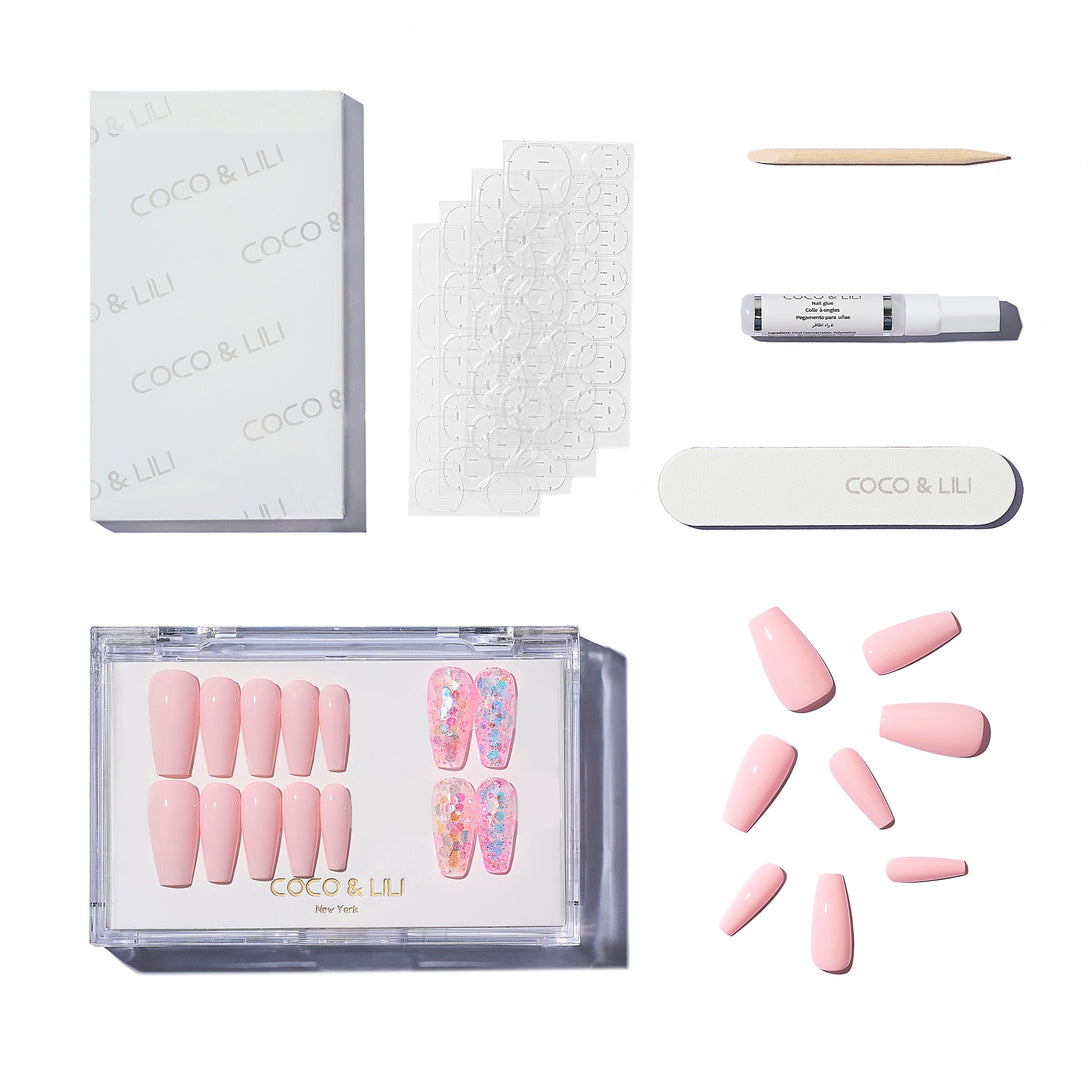 Pink Glitter Acrylic Nail Set Designs 