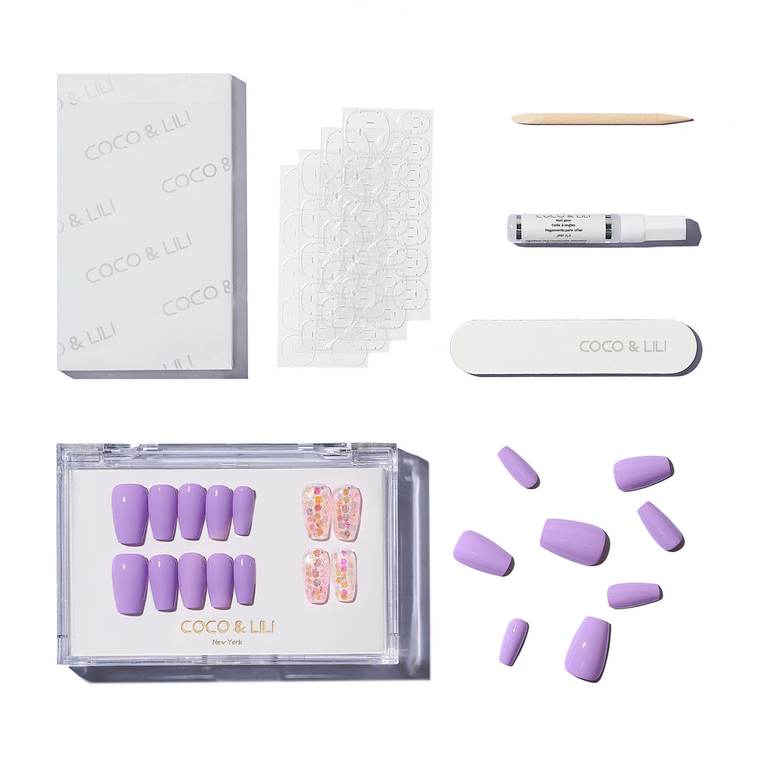 Purple Glitter Acrylic Nail Set Designs 